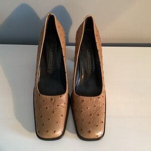Alberto Gozzi Vintage Tan Square Toe Leather Heels 7.5